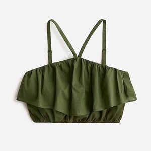 J.CREW BOHO RUFFLE CROPPED HALTER TOP DEEP SEAWEED NWT SZ MED Bandu Top